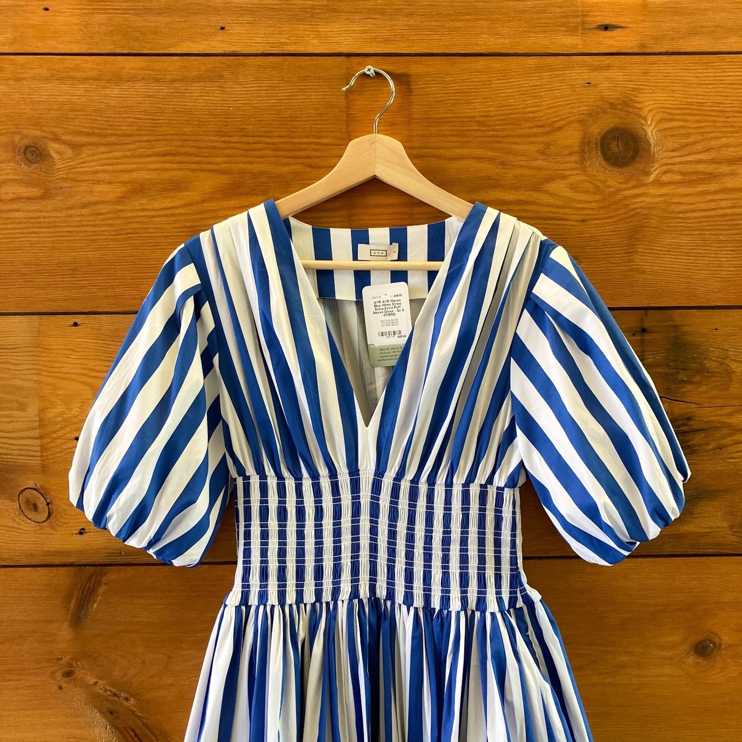 AYR AYR Marais Blue White Stripe Extra Extra Puff Sleeve Dress - Sz S - 0705SG