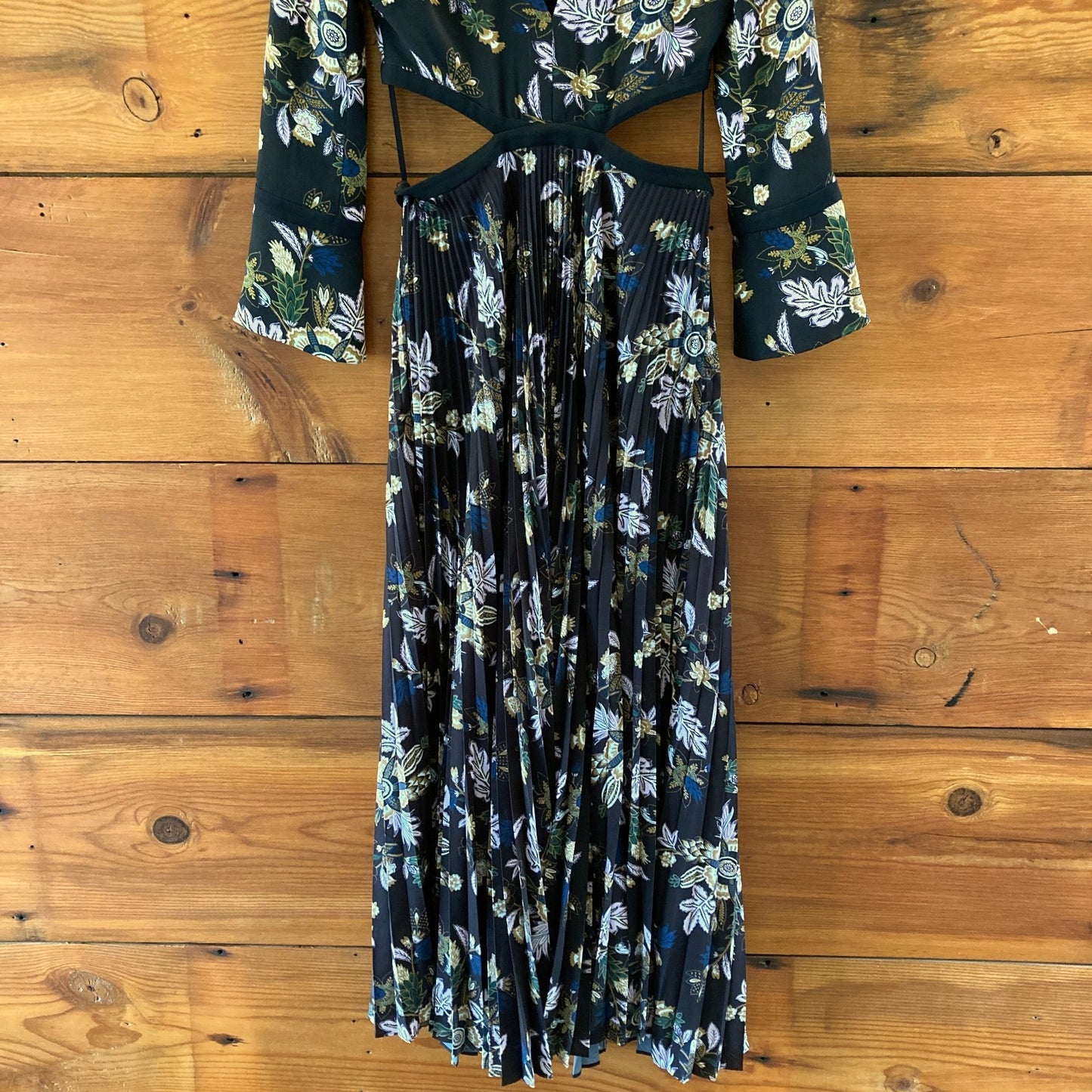 A.L.C. Black Floral Open Back Josefa Pleated Midi Dress - Size 0 - 1114SS