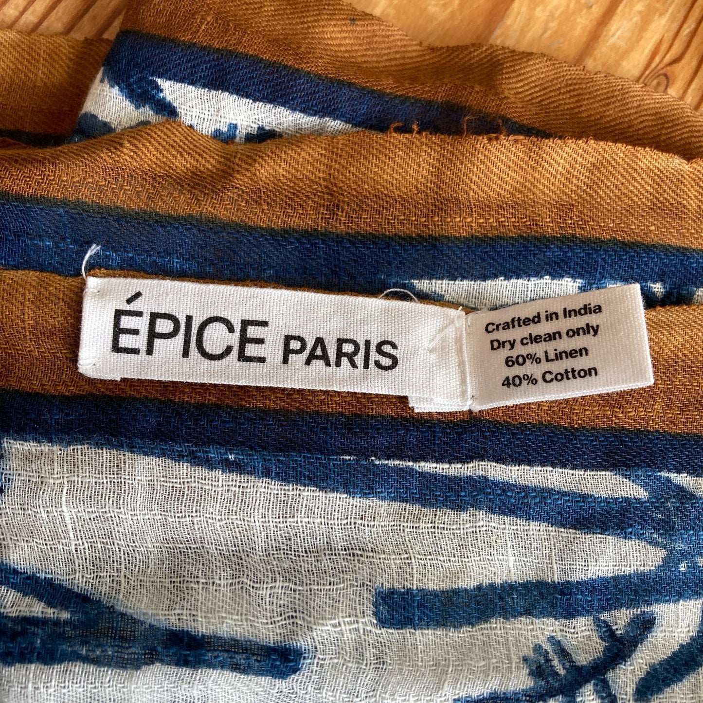 Epice Paris Blue White Floral Print Linen Blend Scarf - 4427SC