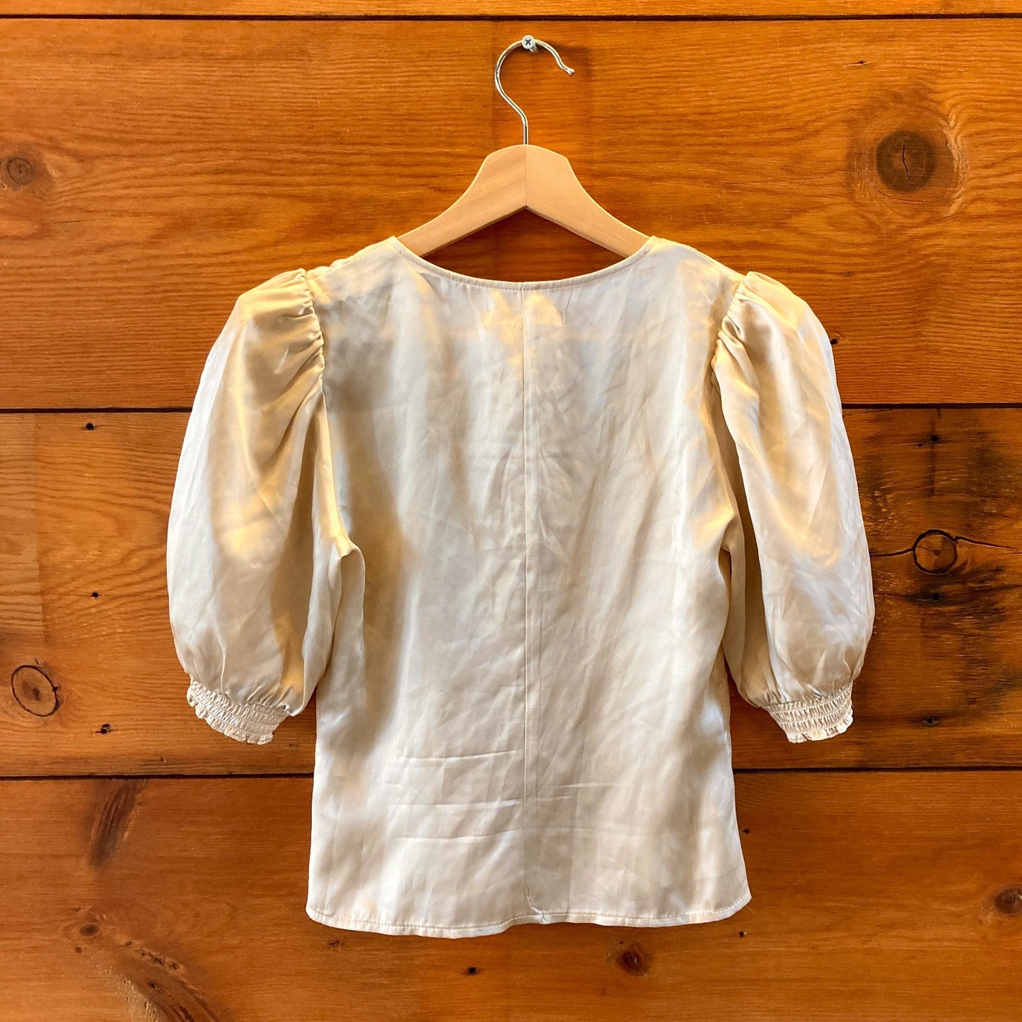 2 - Reformation Cream Silk Lace Detail Millie Short Puff Sleeve Top Shirt 0717SM