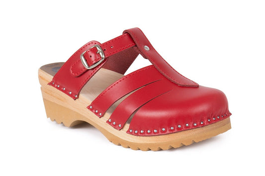 40 / 9.5 - Troentorp $128 Red Leather Mary Jane Cut Out Mules Clogs Shoes 0731EN