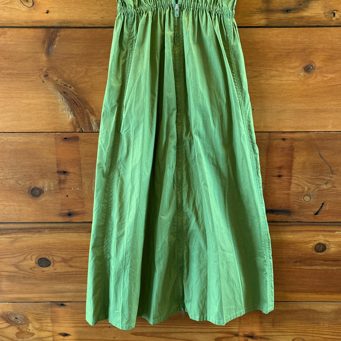 Deluc Green Sleeveless Zip Front Midi RUBBENS V-Neck Dress - Size XS - 0718DK