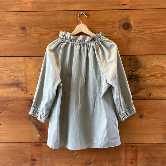 Monica Nera Tan Poplin Cotton Ruffle Neckline V Neck Top - Size M - NEW - 4427SC