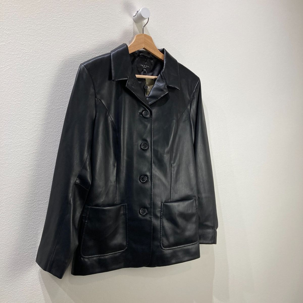 Rag & Bone Black Drew Faux Leather NEW Button Front Jacket - Size 10 - 0721DK