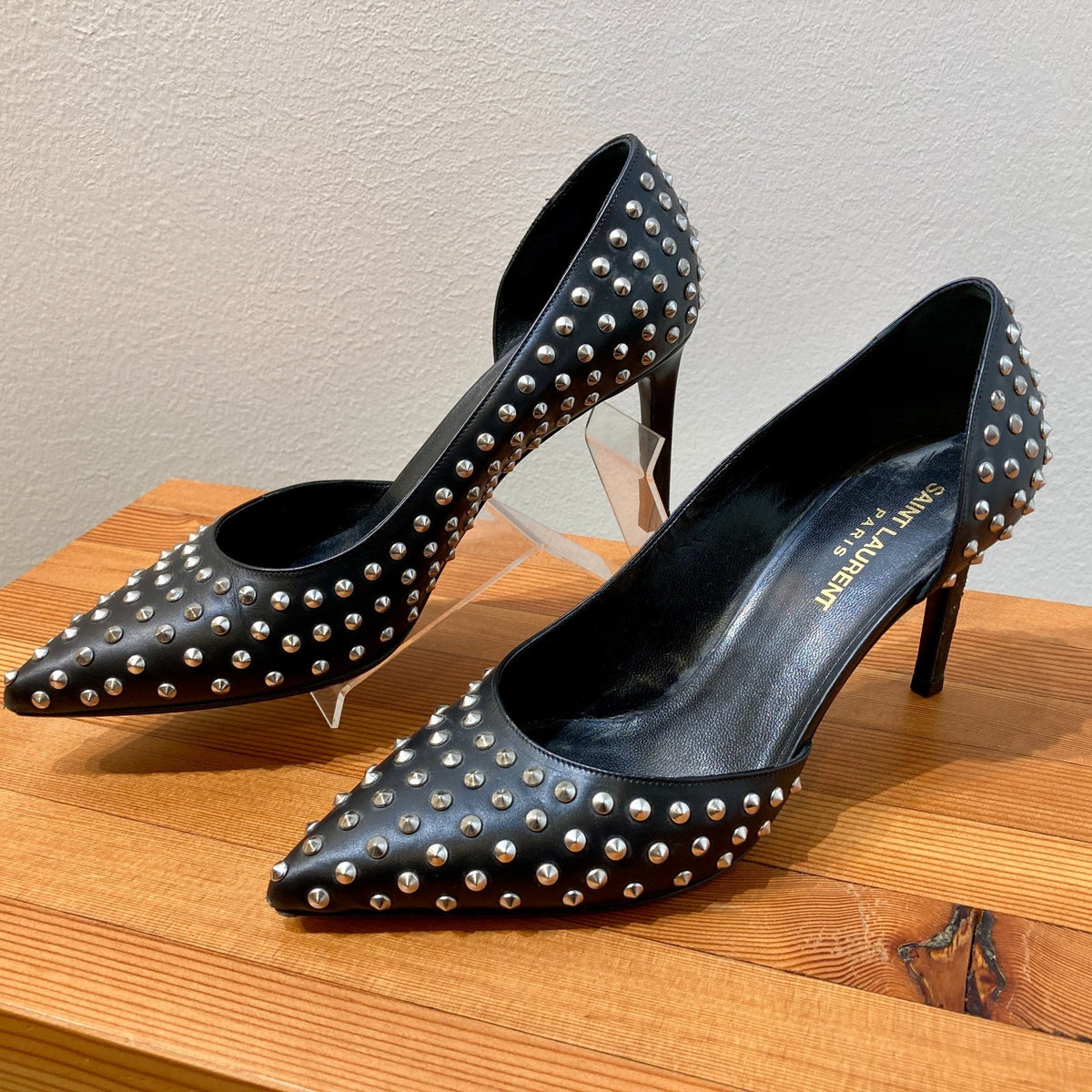 Saint Laurent Black Paris 105 Studded D'Orsay Heels - Size 38 / 7.5 - 0907LR