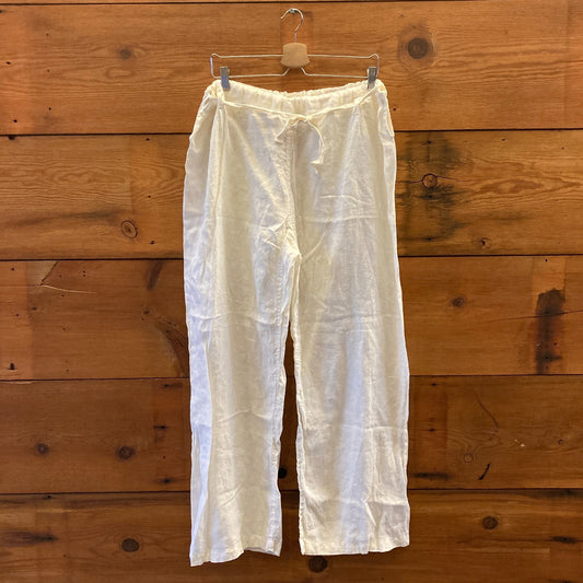 M - Black Crane Eggshell White NEW $195 Drawstring 100% Linen Pants 0416JW