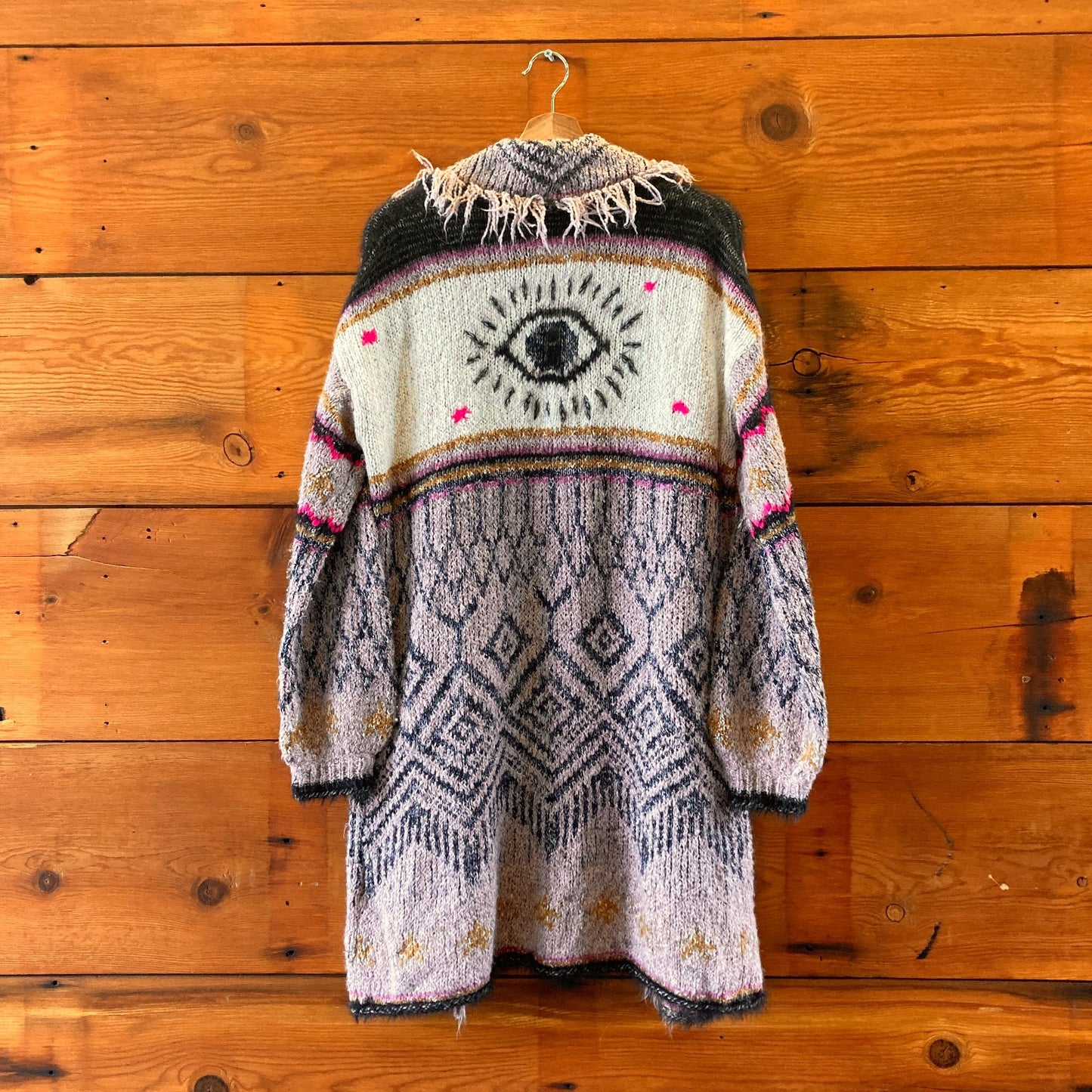 Pilcro Anthropologie Fringed Evil Eye Cardigan Sweater - Size M / L - 0413AP