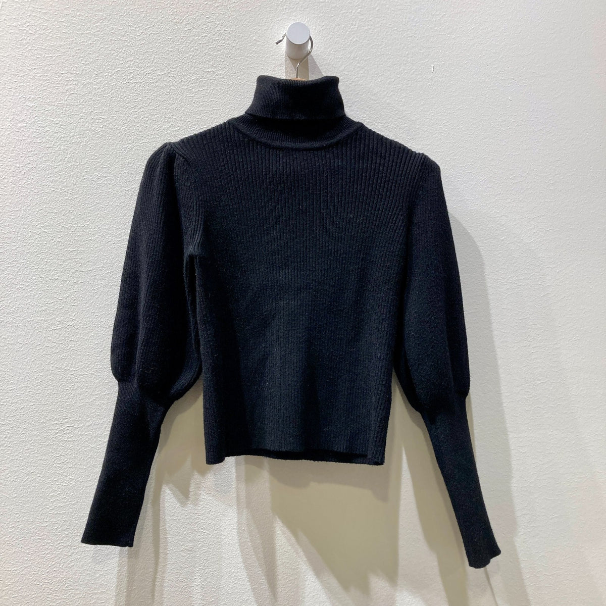 Farm Rio Black Ribbed Knit Turtleneck Puff Sleeve Sweater - Size S - 0516MH