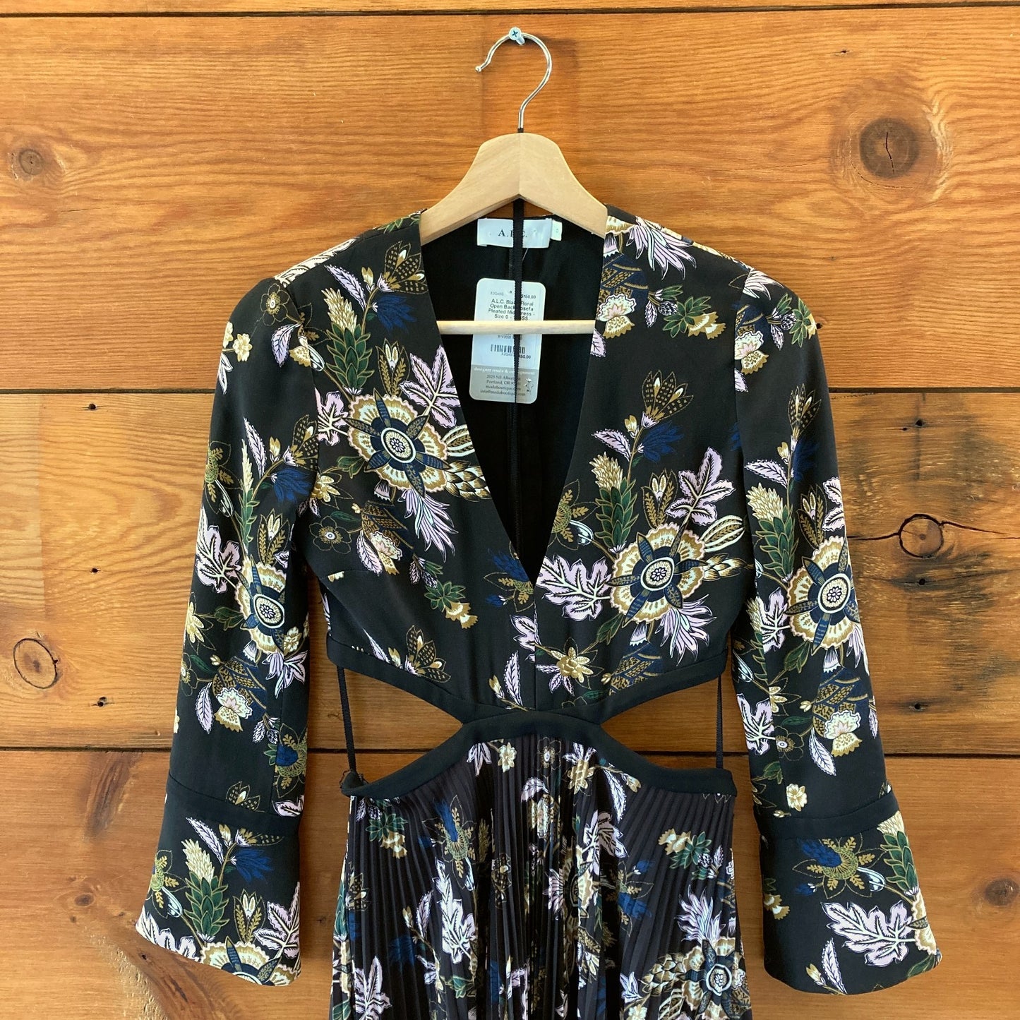 A.L.C. Black Floral Open Back Josefa Pleated Midi Dress - Size 0 - 1114SS