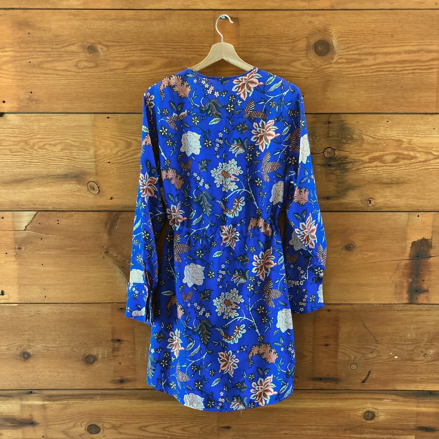 Diane von Furstenberg Navy Floral Silk Long Sleeve Wrap Dress - Size 10 - 0417DL