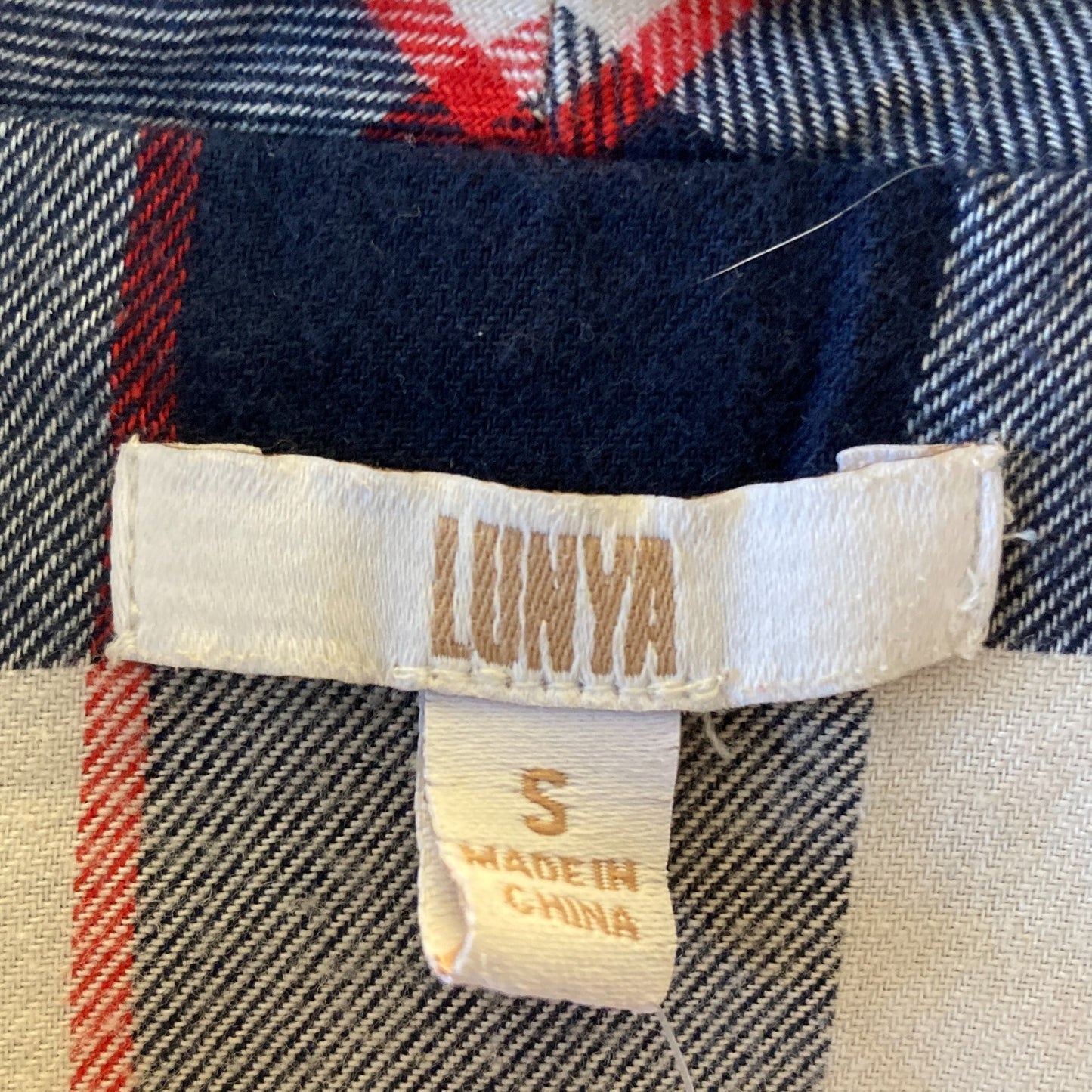 LUNYA Navy Check Flannel Pajama Shirt Shorts Pants 3 Piece Set - Size S - 0312IG