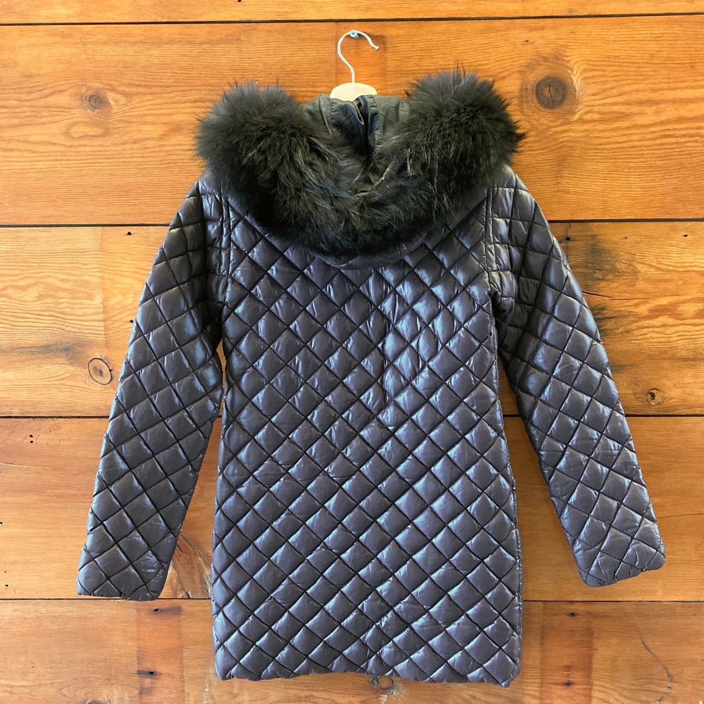 38/M - Duvetica Gray Quilted Down Insulated Raccoon Fur Trim Hooded Coat 0123MP