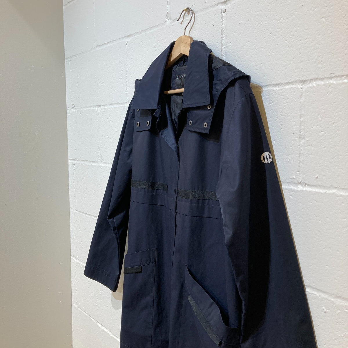 Bernardo Navy Blue Hooded Mid-Length Raincoat Hooded Jacket - Size M - 0206BS