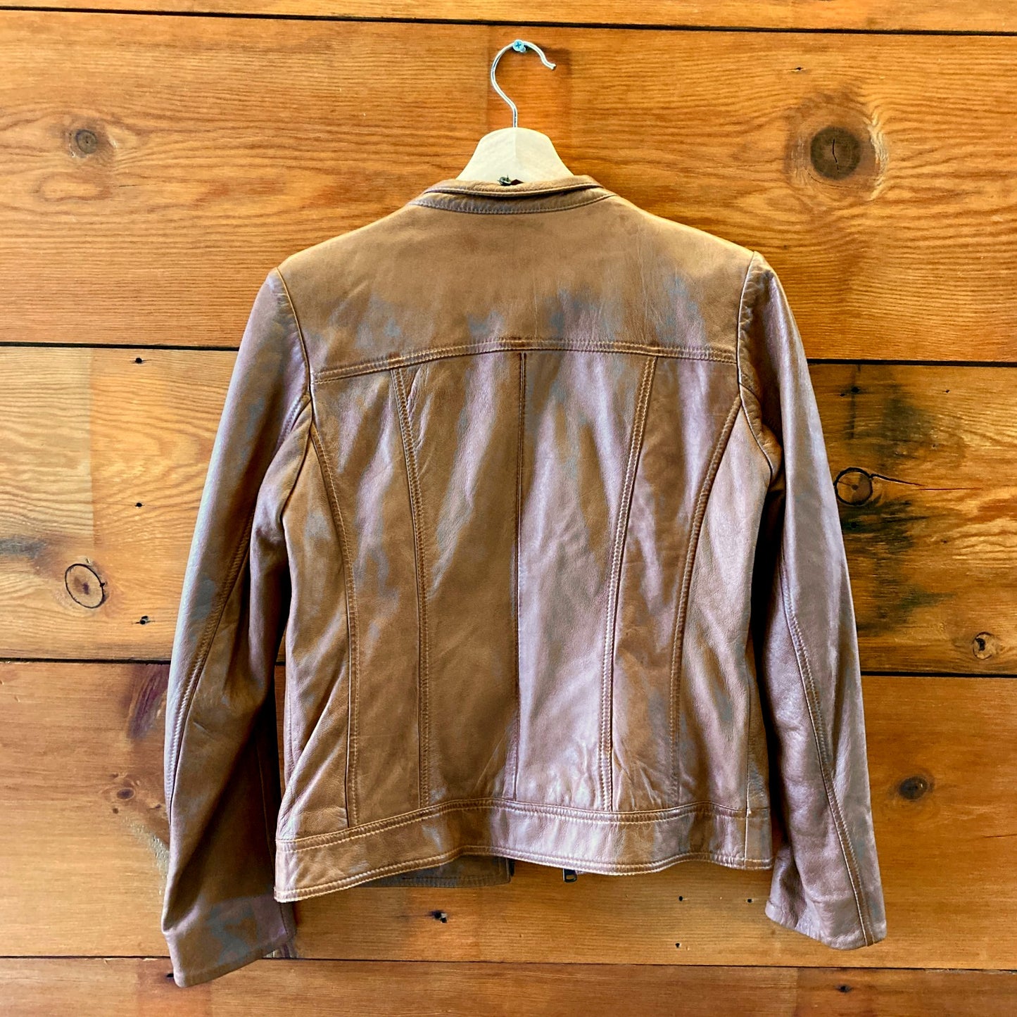 S - Andrew Marc Brown Leather Zip Up w/ Detachable Hoodie Hooded Jacket 0926RE