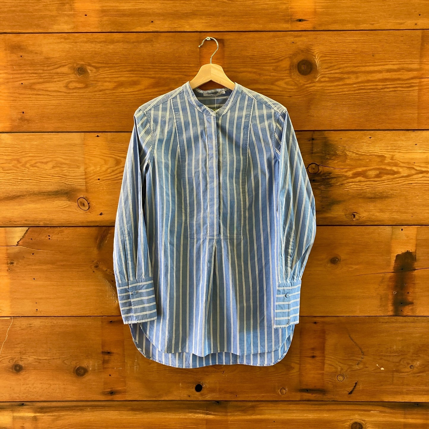 MM Lafleur Blue & White Striped Long Sleeve Shirt Dress Top - Size S - 0204AB