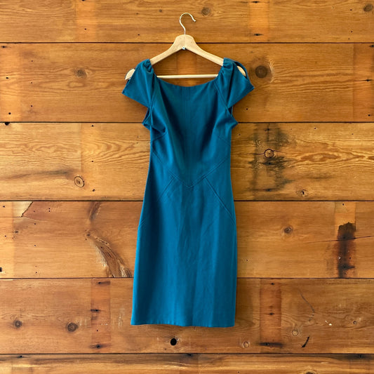 4 - Diane von Furstenberg Blue Helen Cap Sleeve Bodycon Dress 0508DK