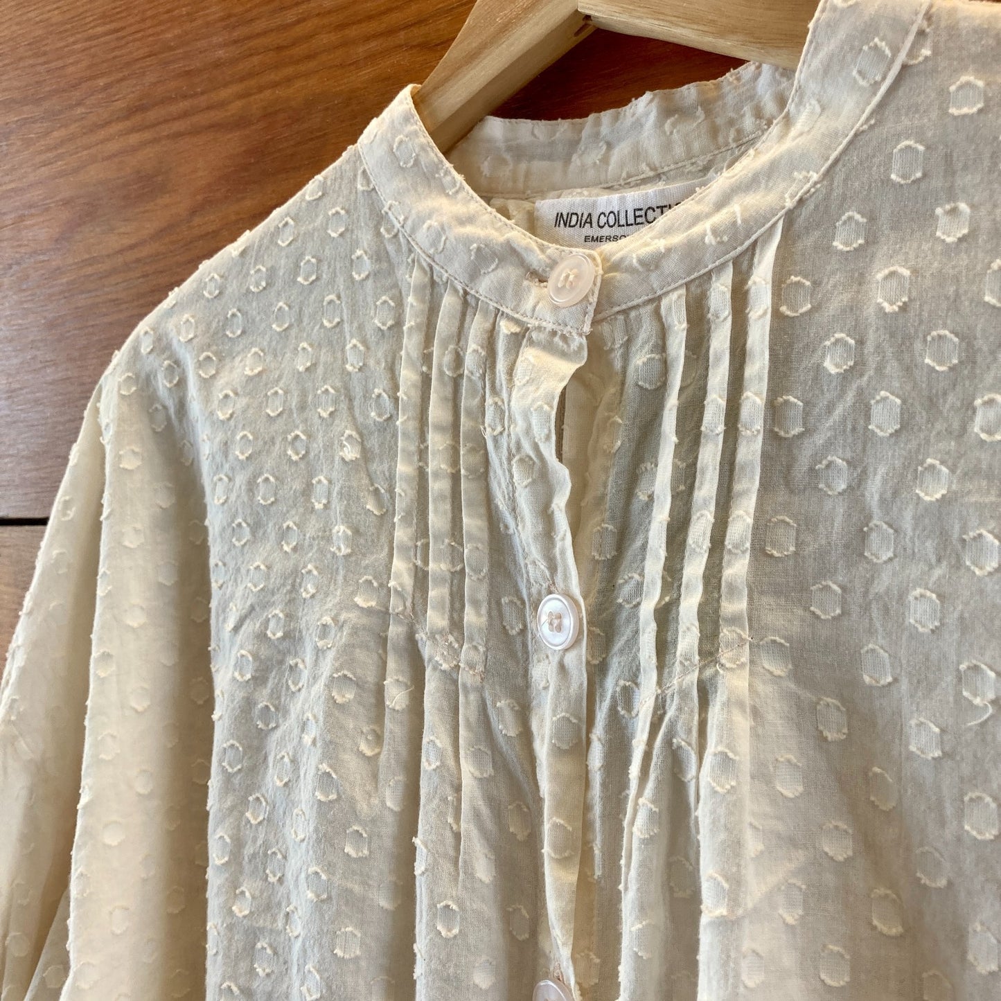 India Collection Emerson Fry White Mandarin Collar Swiss Dot Top - O/S - 0129CB