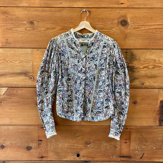Etoile Isabel Marant Paisley Puff Sleeve Button Up Top - Size 42 / L - 0914SM