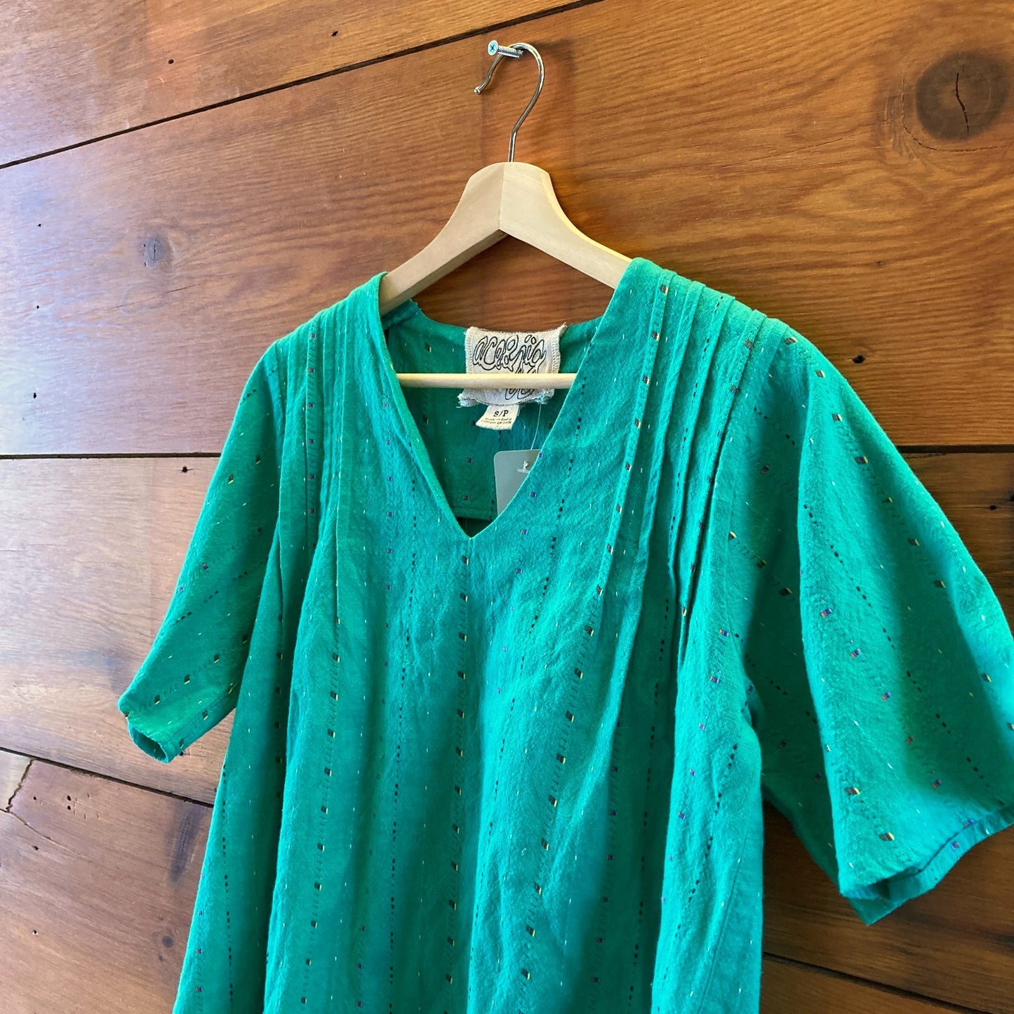 Ace & Jig Green Woven Print V-Neck Short Sleeve Tunic Top - Size S - 0519DS