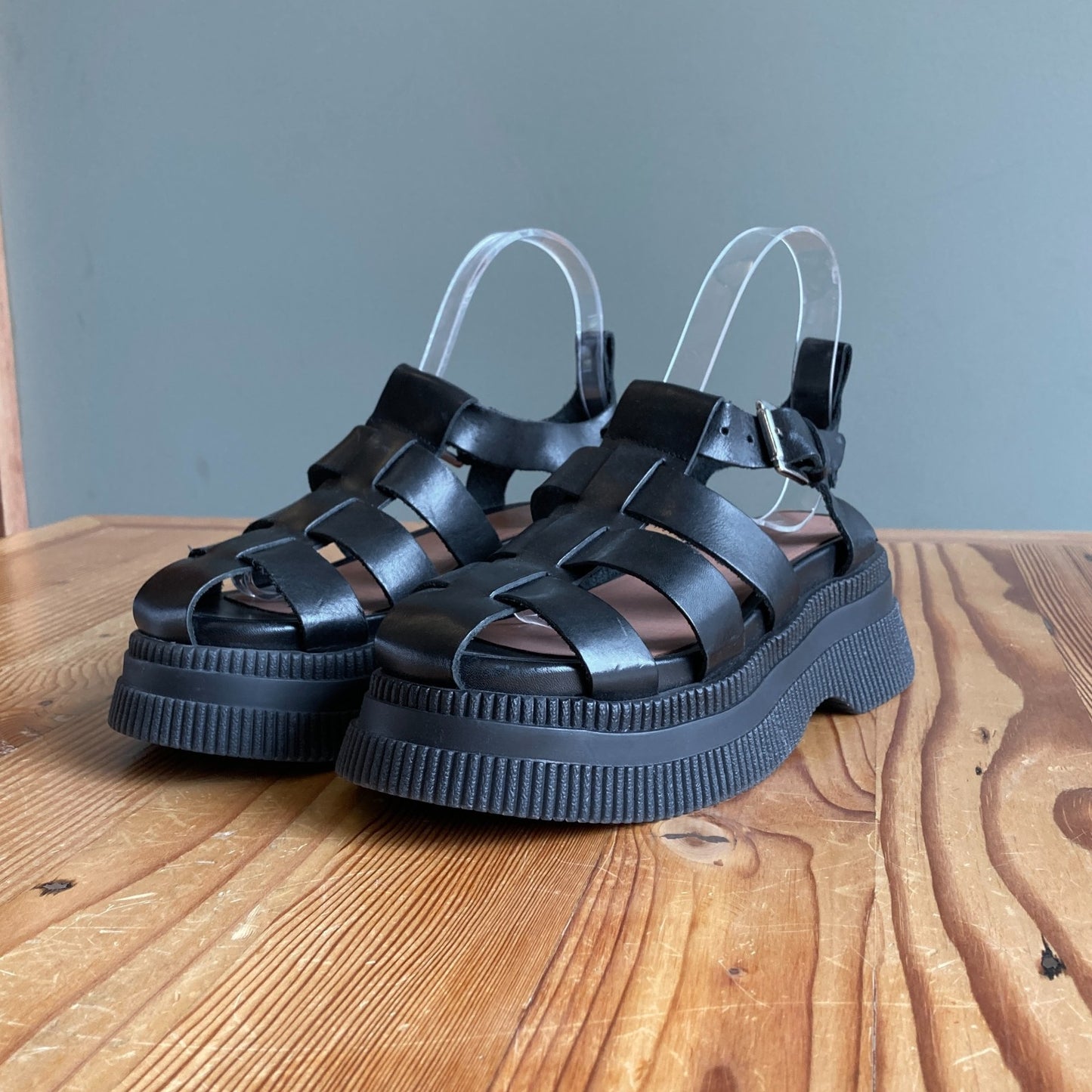36 / 5.5 - GANNI Black Leather Platform Creepers Fisherman Sandals Shoes 0312IG