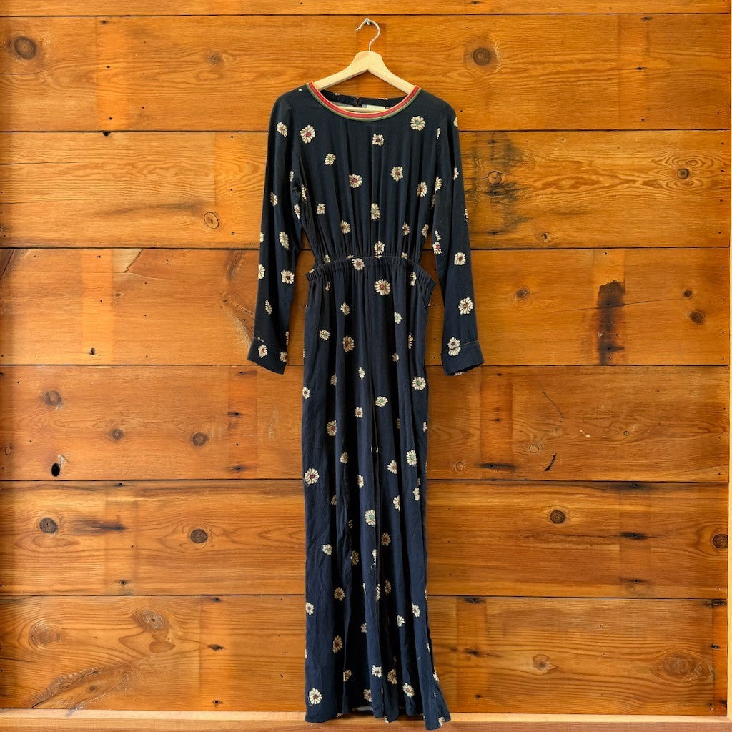 Farm Rio Black Floral Patterned Cutout Side Jumpsuit - Size S - 0416LB