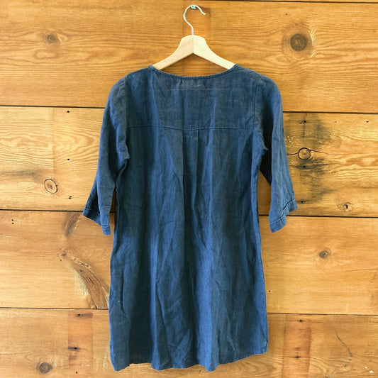 Pyne & Smith Navy Blue Scort Sleeve Linen Dress - Size XS - 0823JN