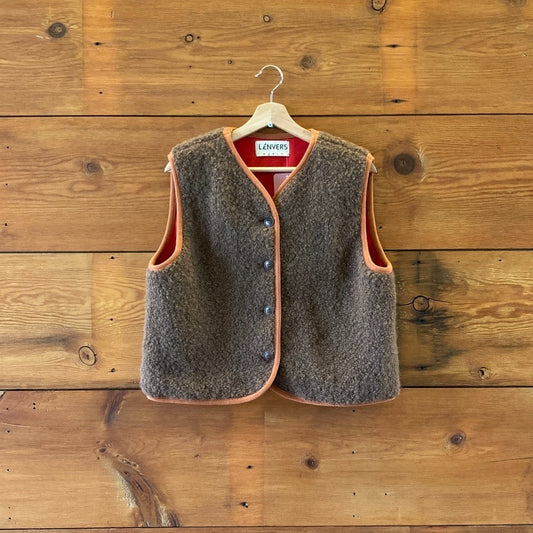 Lenvers Brown Luce Shepherd's Button Front Curly Alpaca Vest - Size S - 0312IG