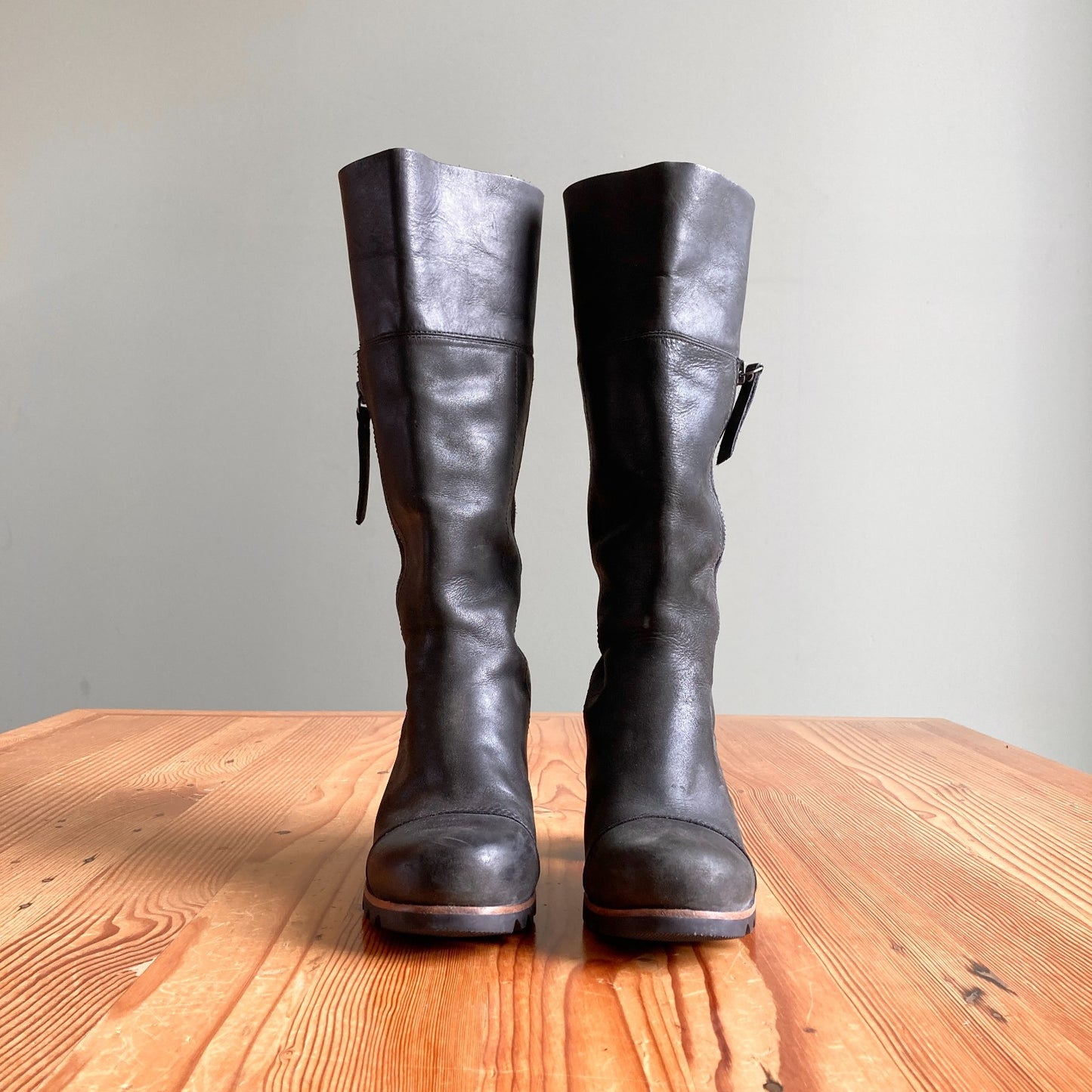 8.5 - Sorel Black Leather Suede Waterproof Addington Tall Heeled Boots 0830QL