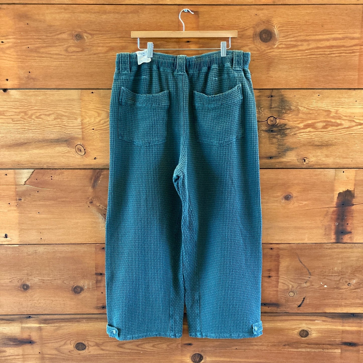 We the Free People $168 Green Waffle Knit Wide Leg Pants - Sz XL - NEW - 1122CT