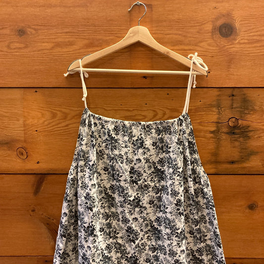 O/S - PIP SQUEAK CHAPEAU Navy White Floral Cotton Tie Strap Dress 0416JW