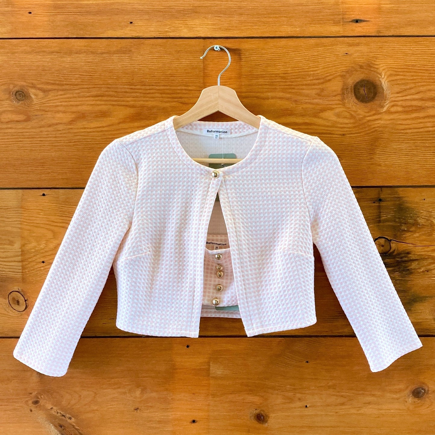 Reformation Pink White Elosia 3 Piece Skirt Top Jacket Set - Size XS - 0206SB