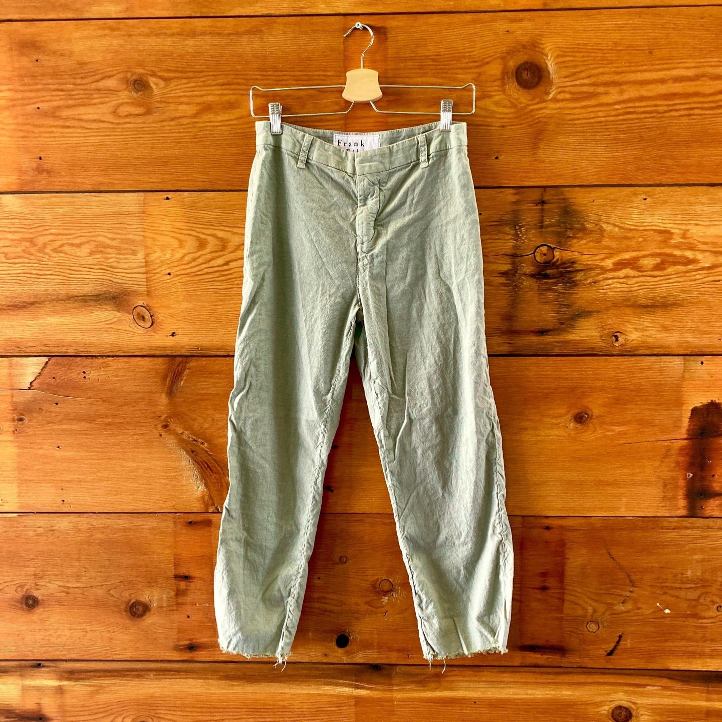 Frank & Eileen Sage Green Kinsale Cotton Flax Frayed Hem Pants - Size 6 - 0721DK