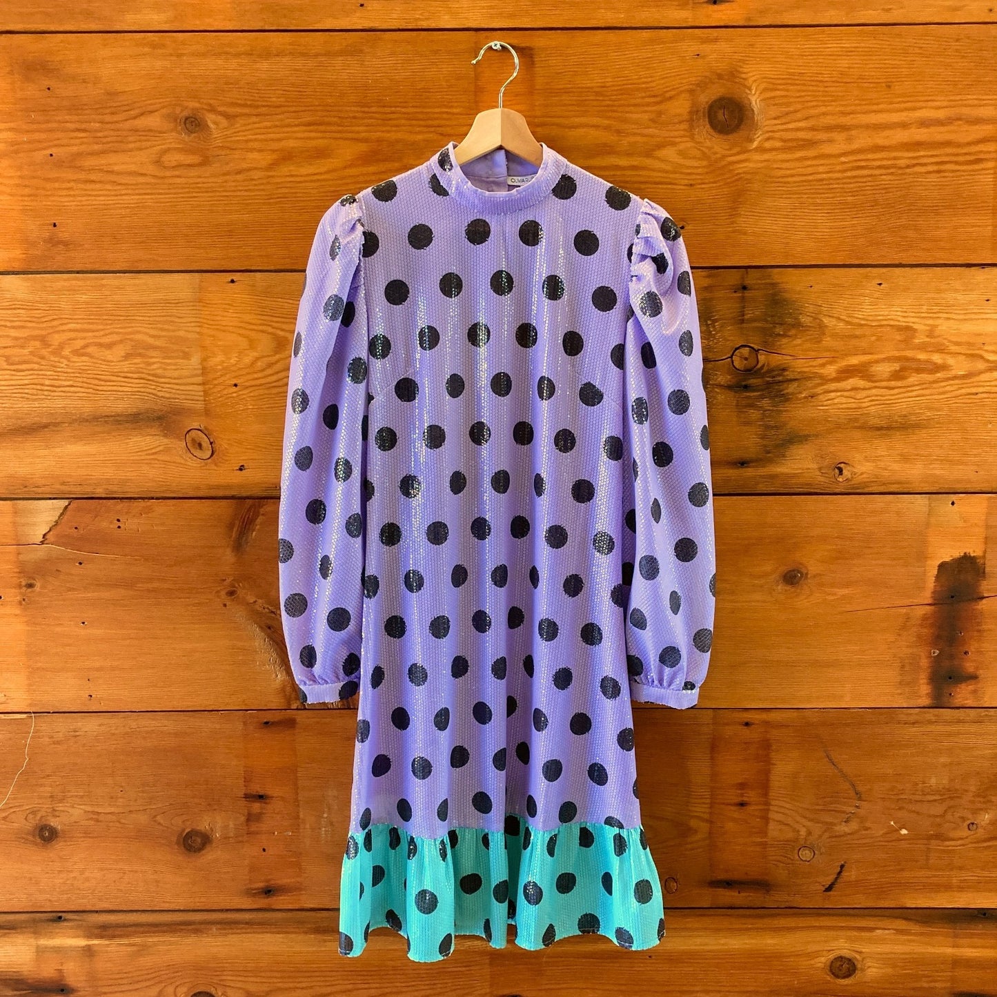 Olivia Rubin Purple Black Polka Dot Sequin Long Sleeve Dress - Size 4 - 0415AB