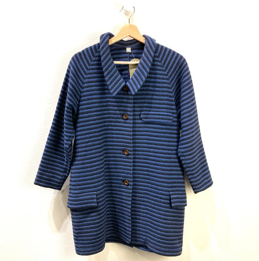Geoffrey Beene Vintage Black Blue Striped Button Up Top Coat - S / M - 0425KN