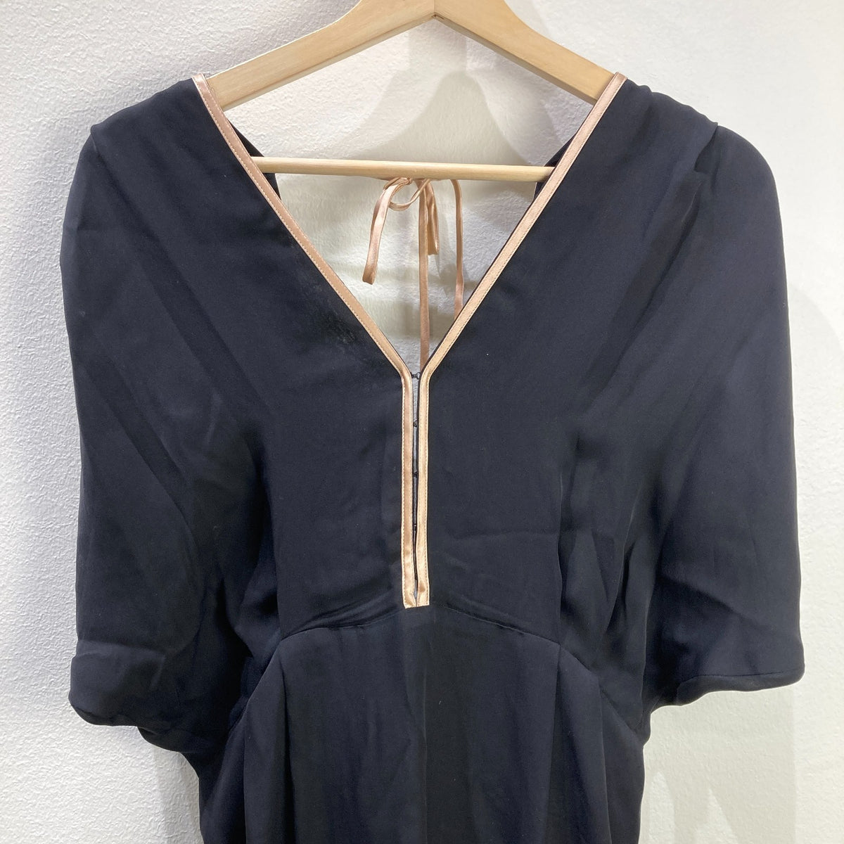 Kiki de Montparnasse Black 100% Silk Slit V-Neck Mini Dress - Size M - 0129LH