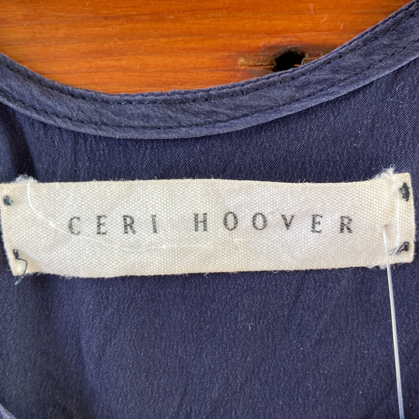 S / M - Ceri Hoover Navy Blue Silk Sleeveless Sheath Midi Length Dress 0918SR