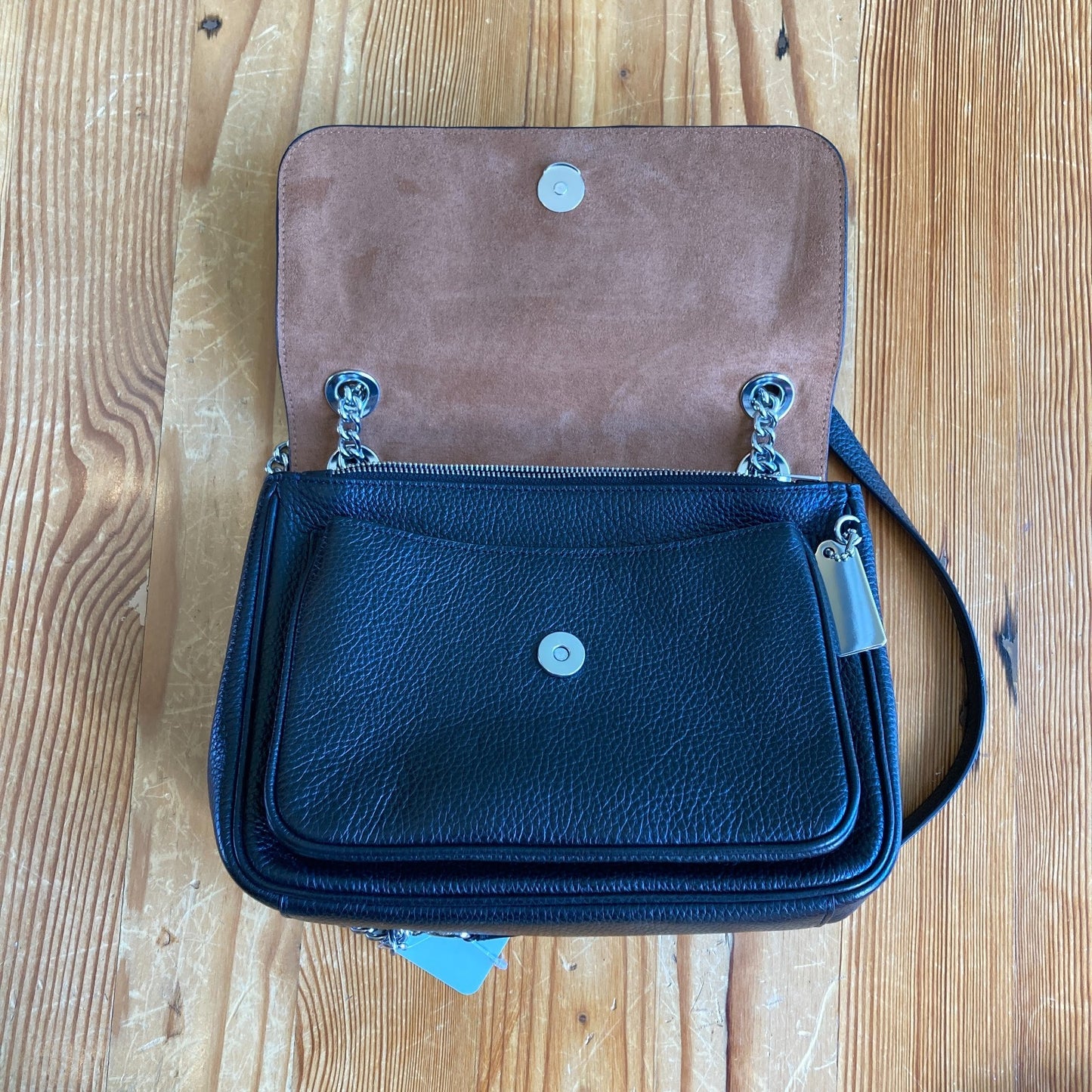 Coach Black Pebbled Leather Klare Double Chain Strap Crossbody 25 Bag - 0311AY