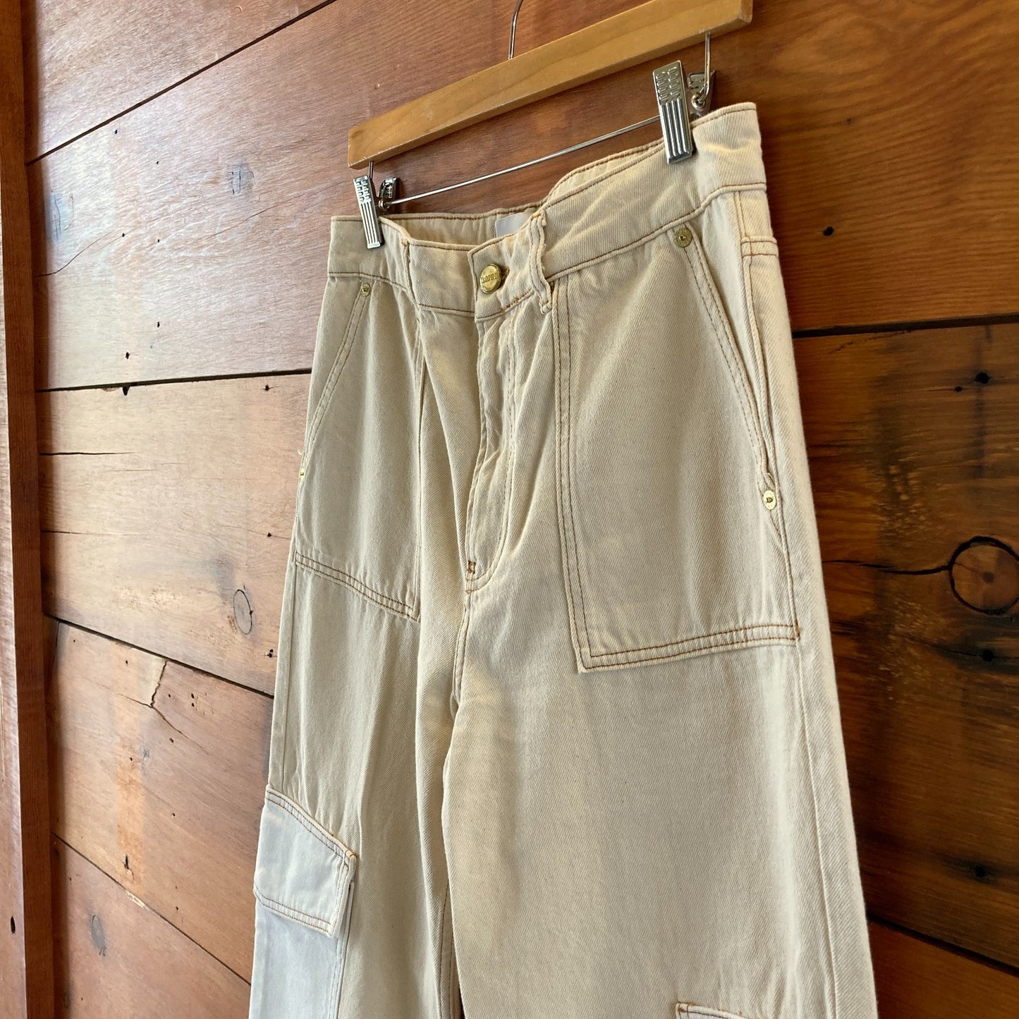 Ganni Ecru Denim Angi Egret Wide Leg Cargo Pants - Size 29 - 0204MP