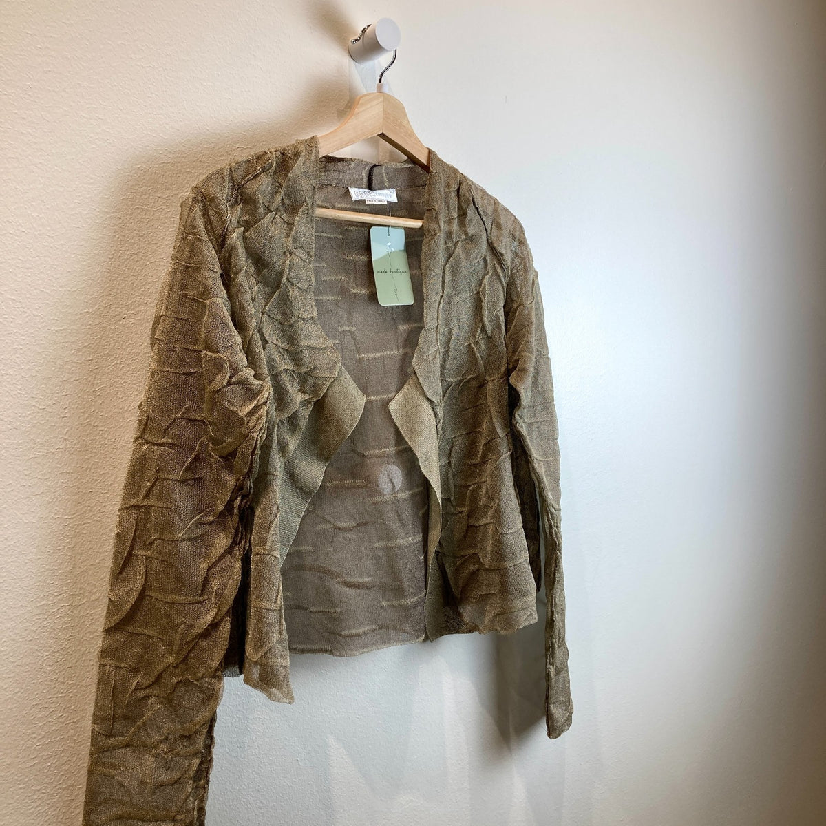 Crea Concept Gray Silver Sheer Textured Open Front Top - One Size - 0907FL