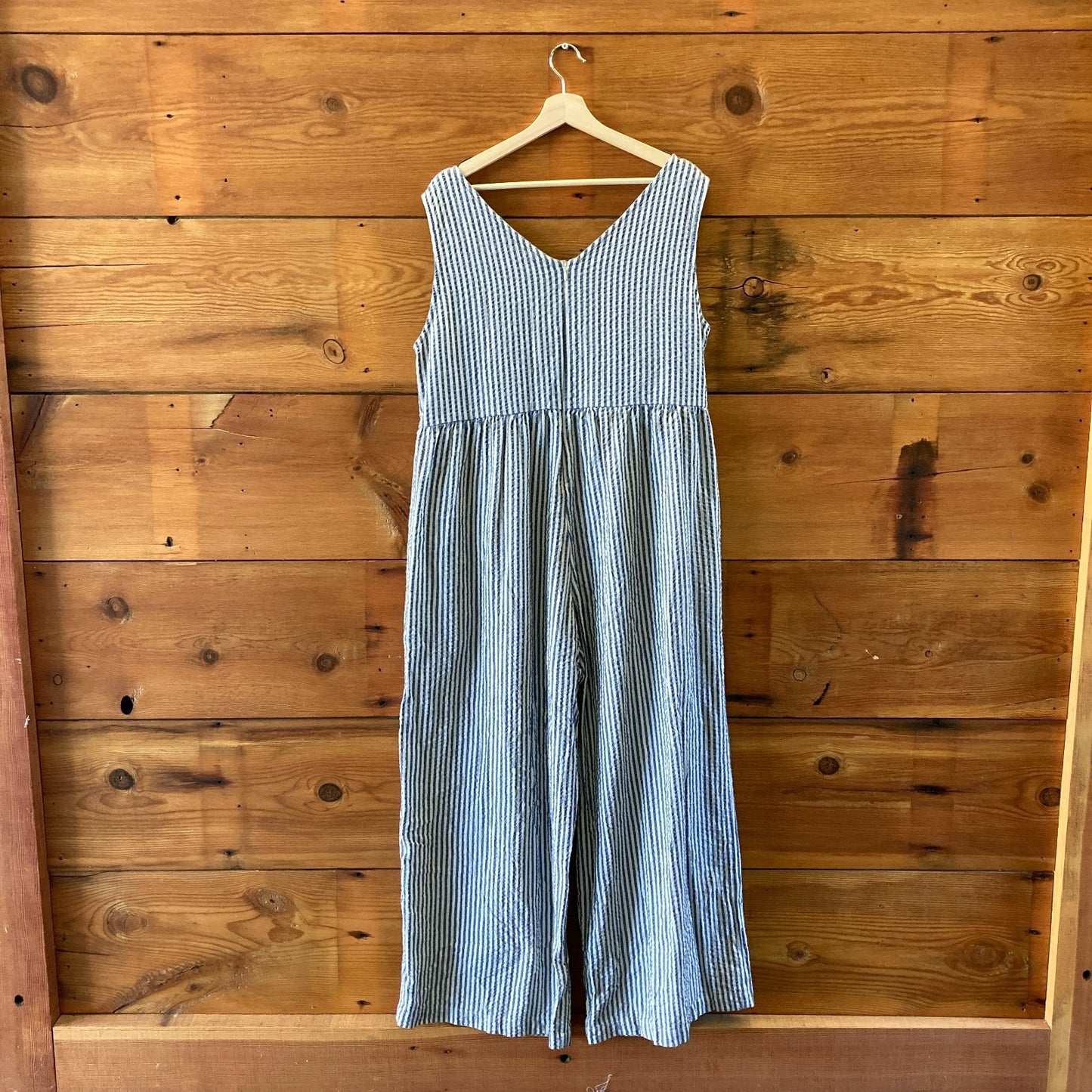 Lucy & Yak Blue Seersucker Striped Bellamy Jumpsuit - Size 18 - NEW - 1202AE