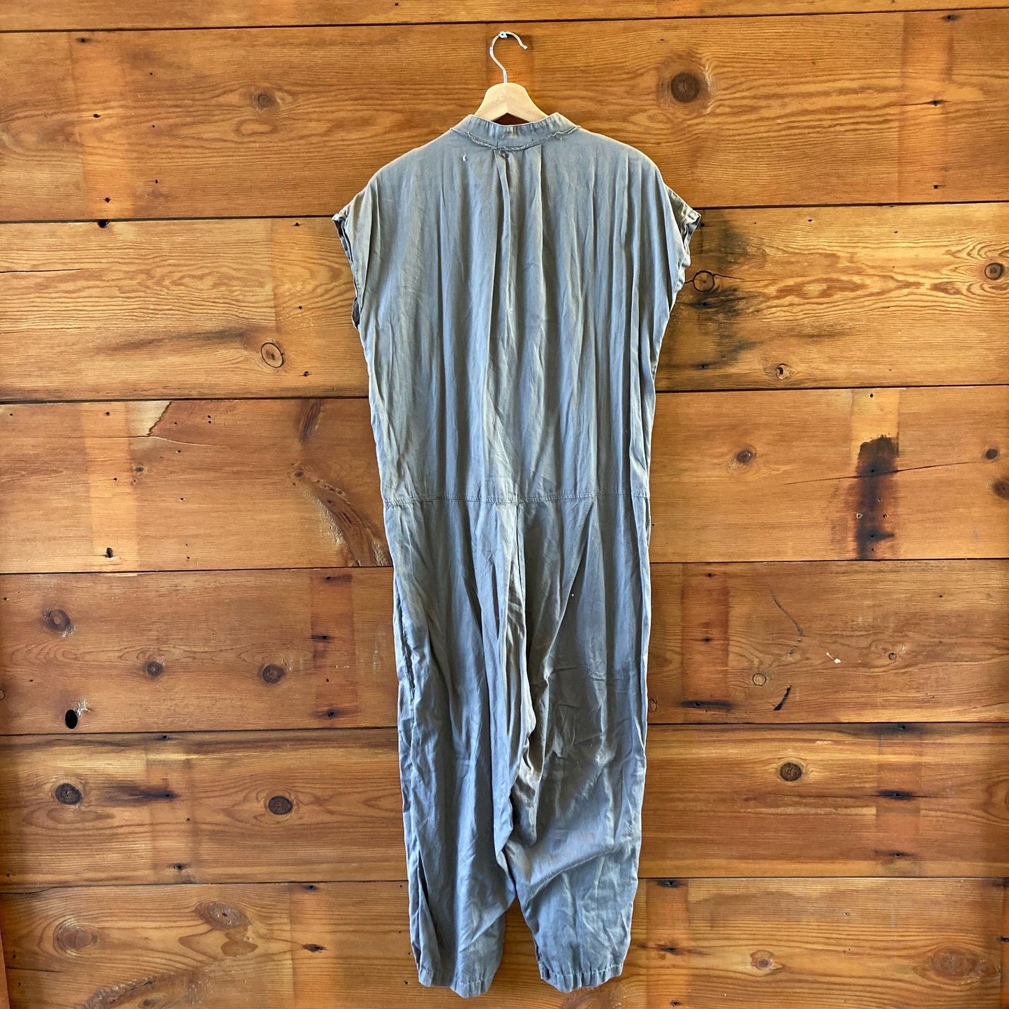 L - Black Crane Brown 100% Cotton Button Front Wide Leg Jumpsuit 0416JW