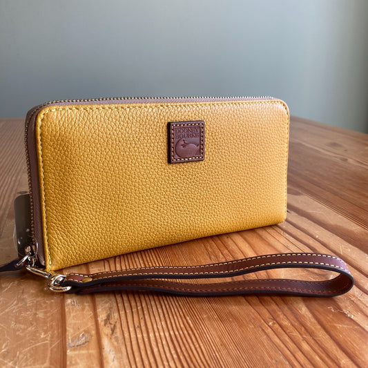 Dooney & Bourke Yellow Pebble Grain Large Zip Around Wristlet Wallet - 0311AY