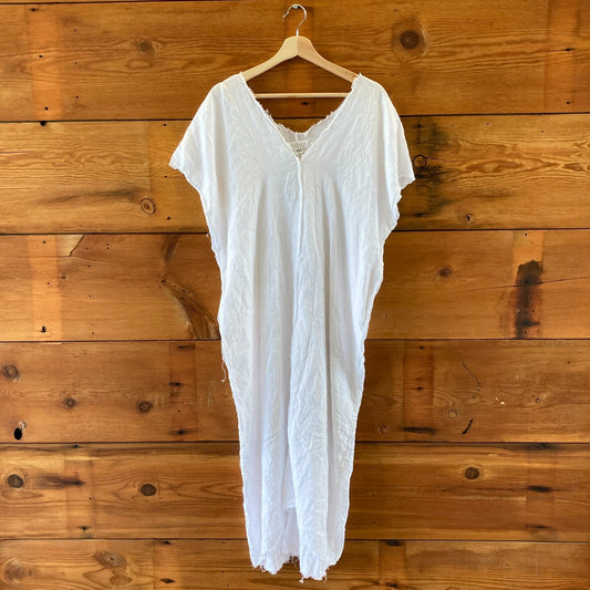 Velvet Graham & Spencer White Linen Raw Edge Kaftan Dress - Size M - 4427SC