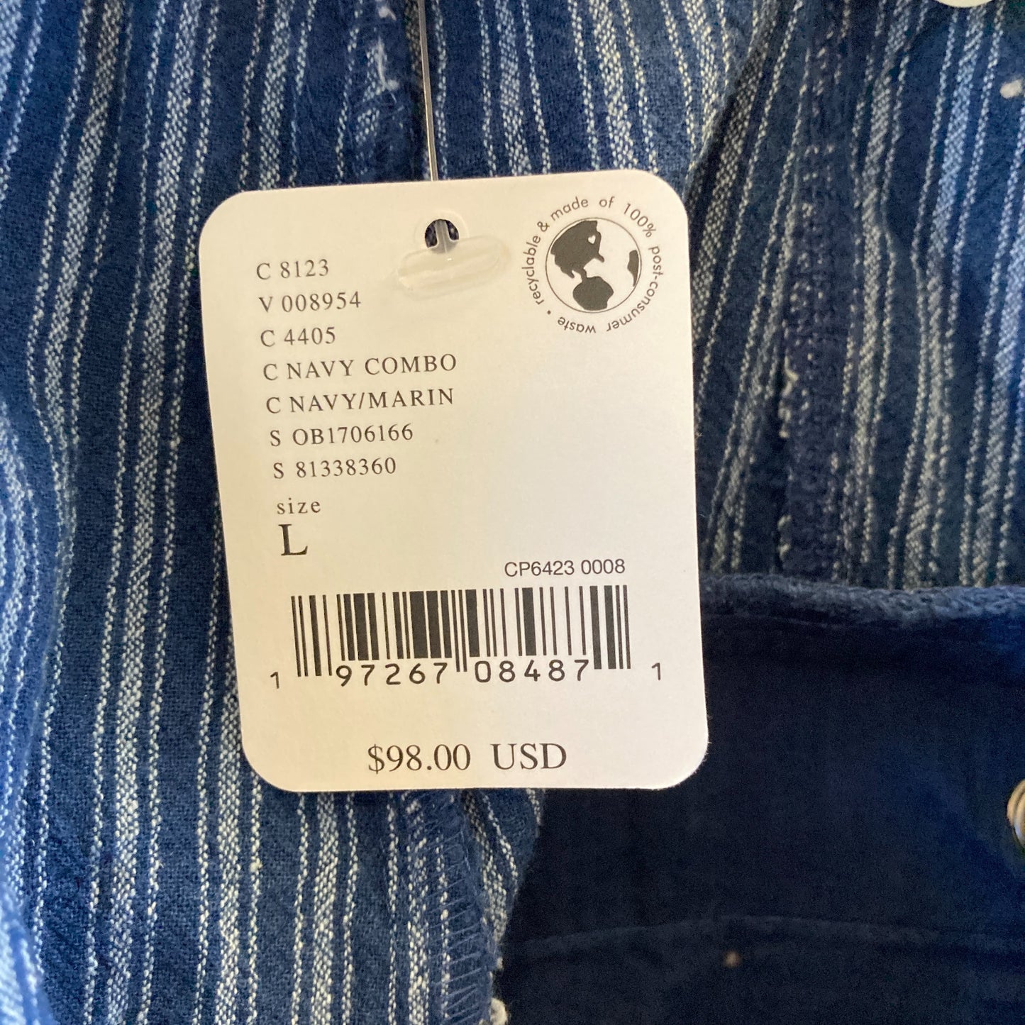 Free People $98 Blue Striped Drop Crotch Pants - Size L - NEW - 1122CT
