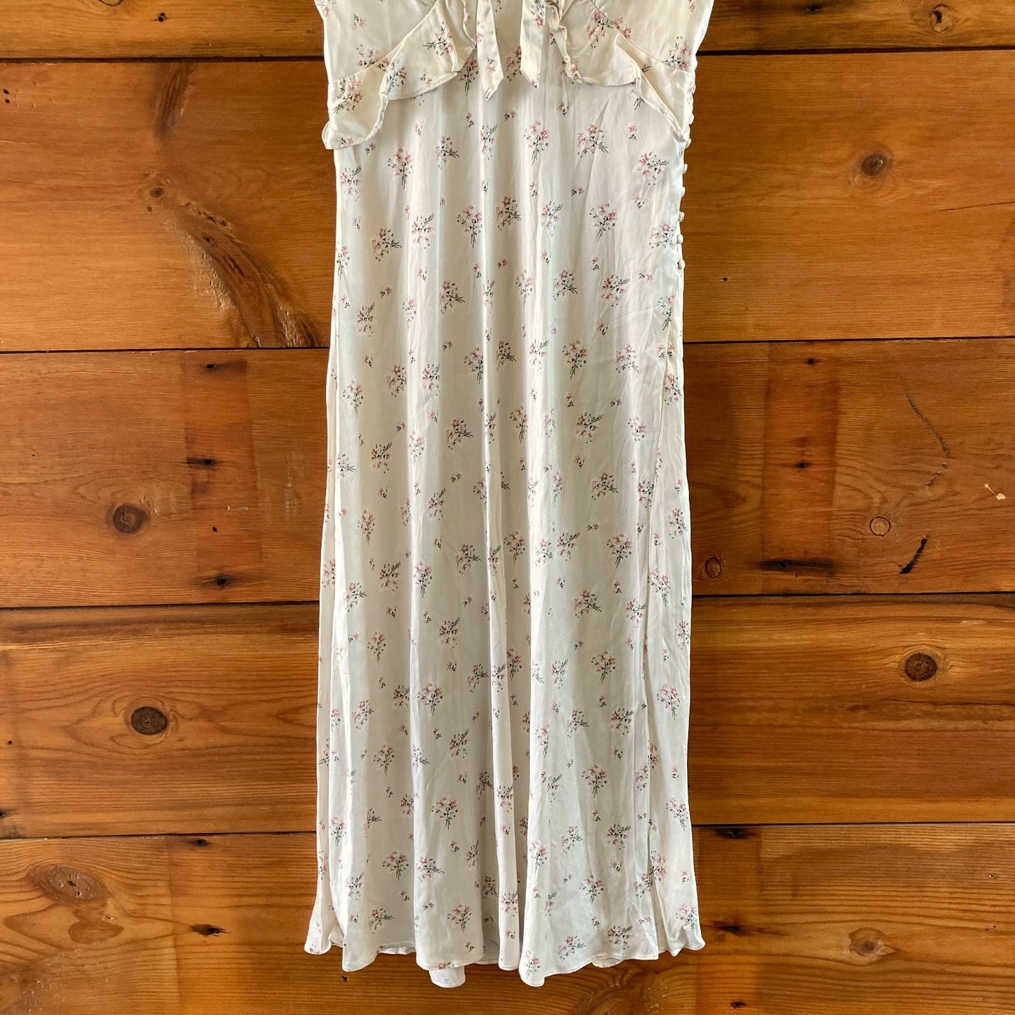 Love Shack Fancy White Floral Silk V-Neck Short Sleeve Dress - Size 8 - 1011SC