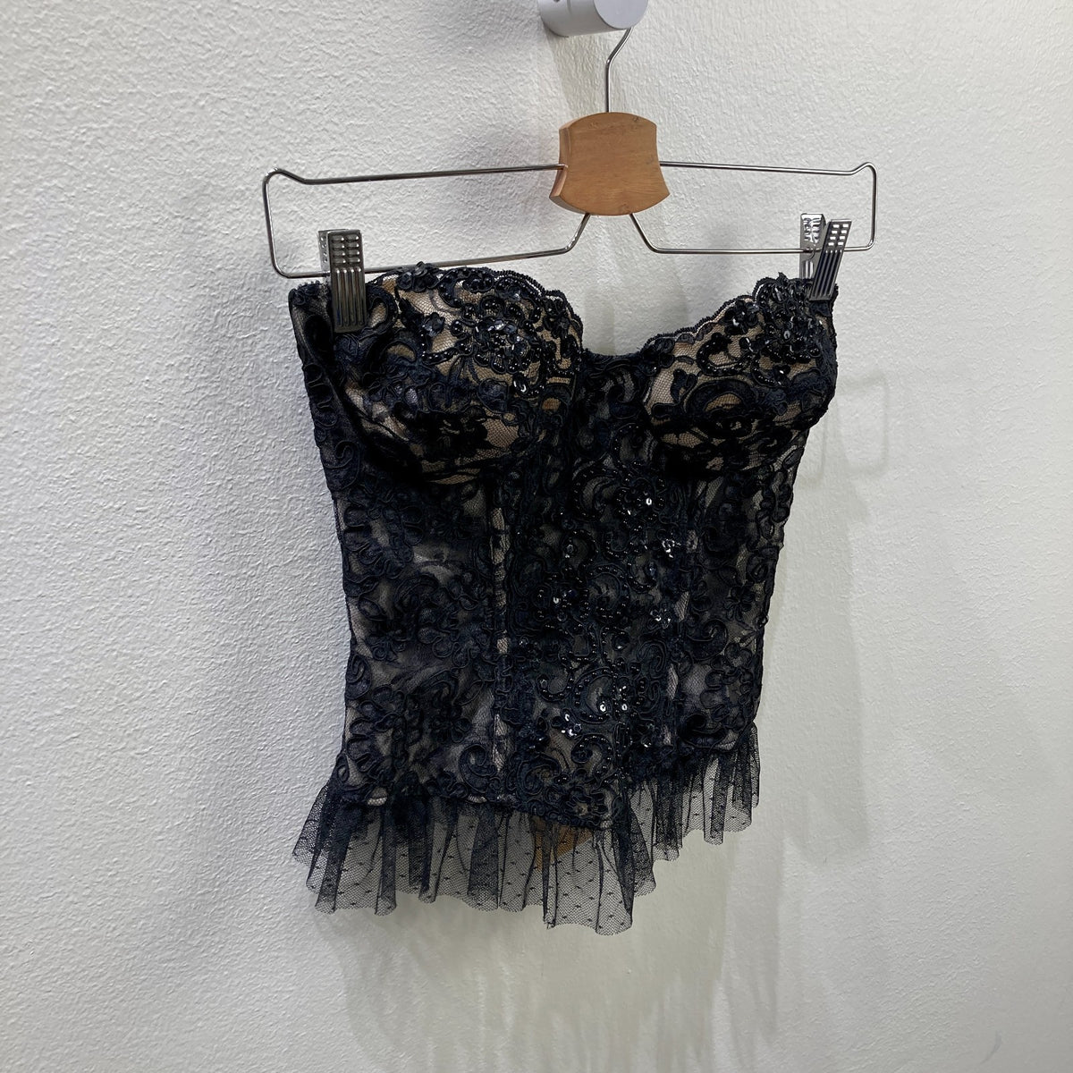 Natori Black Lace Beaded Embellished Strapless Corset Top - Size 34C - 0929MR