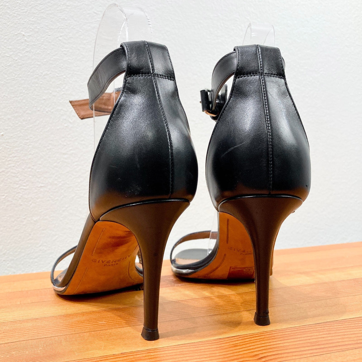 Givenchy Black Leather Ankle Strap Stiletto Heels Sandals - 37.5 / 7 - 0129LH