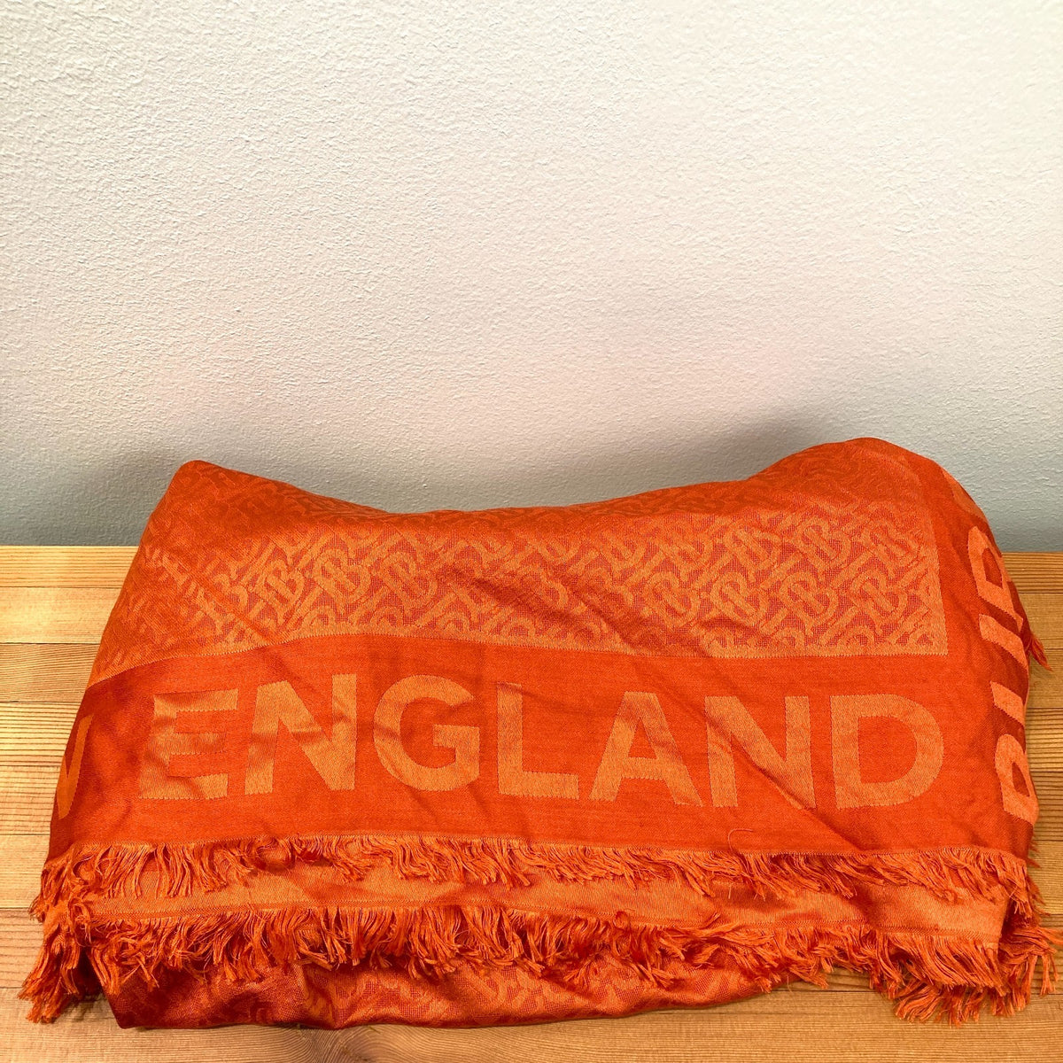 Burberry Orange Monogram Jacquard Fringe Silk /Wool Blend Shawl Scarf - 0703SC