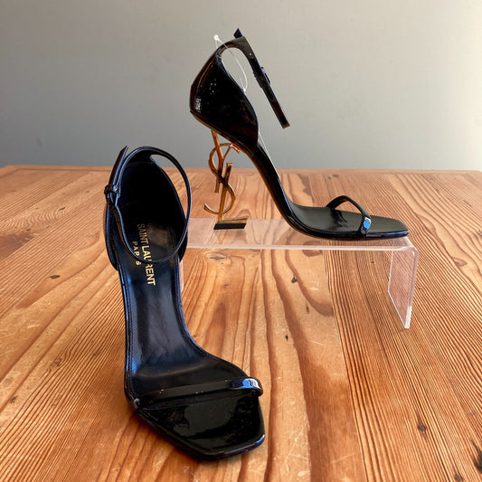 Saint Laurent $1550 Black Patent Leather Opyum Logo Heels - 36.5 / 6.5 - 0724ZS