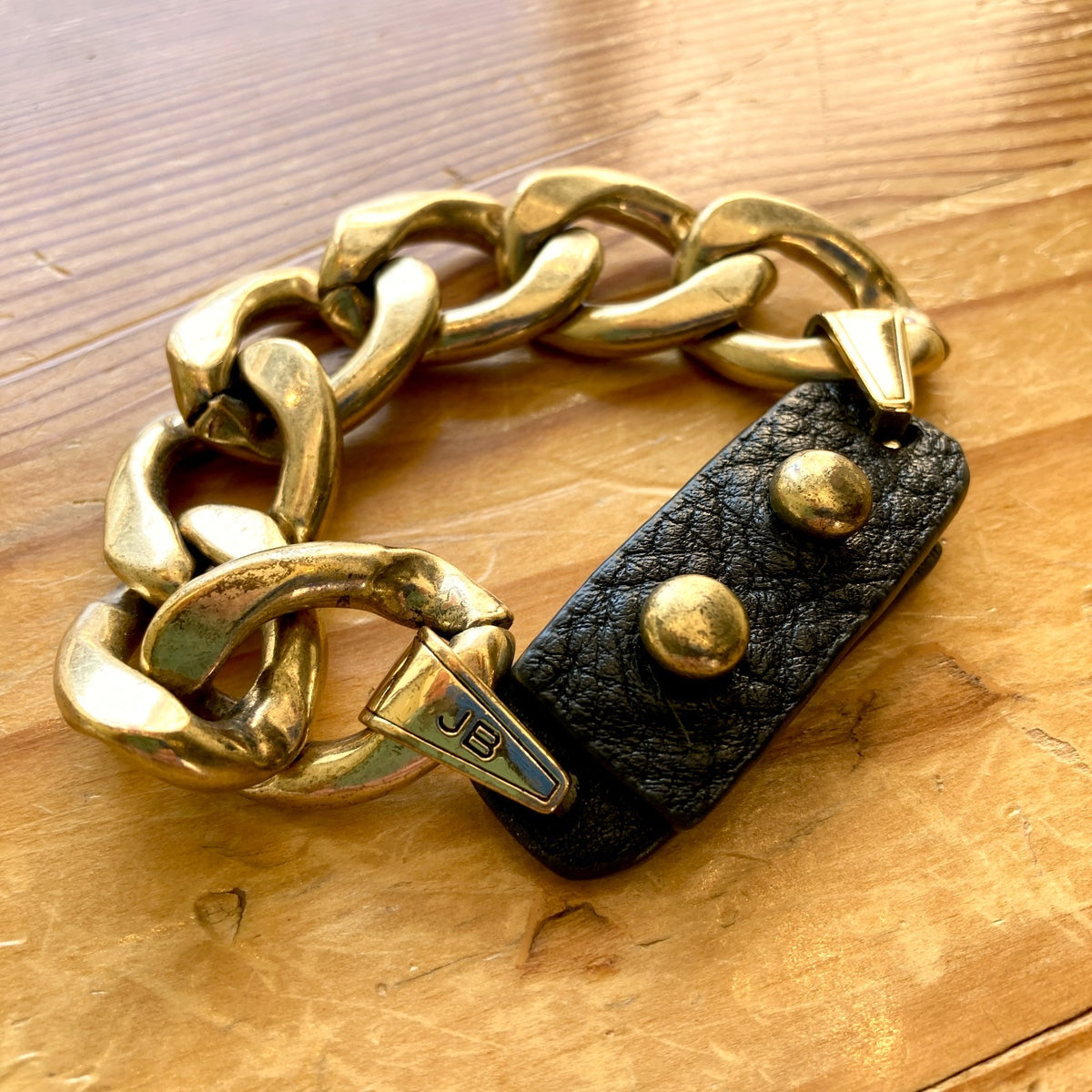Jenny Bird Gold Chain Link & Leather Chunky Riri Bracelet - 0504AK